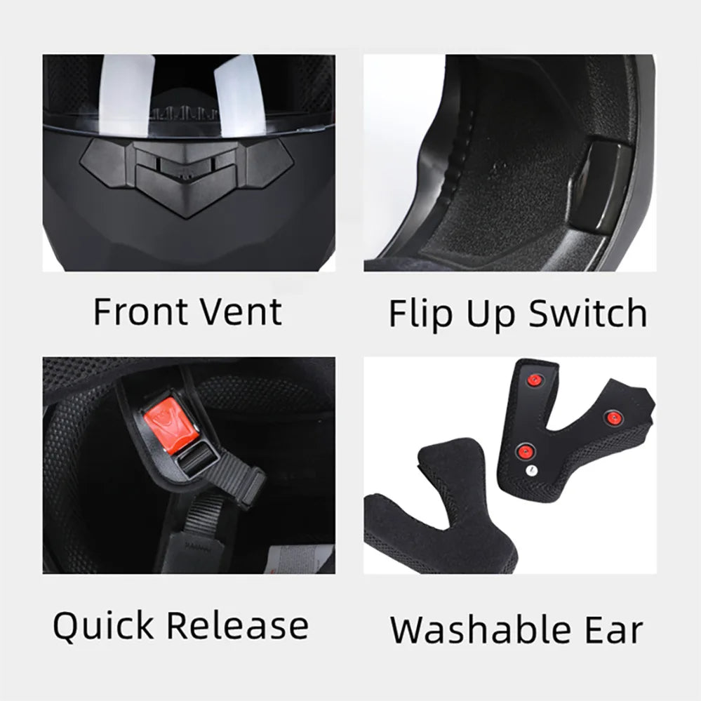 Bluetooth Motorcycle Full Face Helmet – Modular Flip-Up DOT Approved Helmet for Men & Women (Casco Moto)