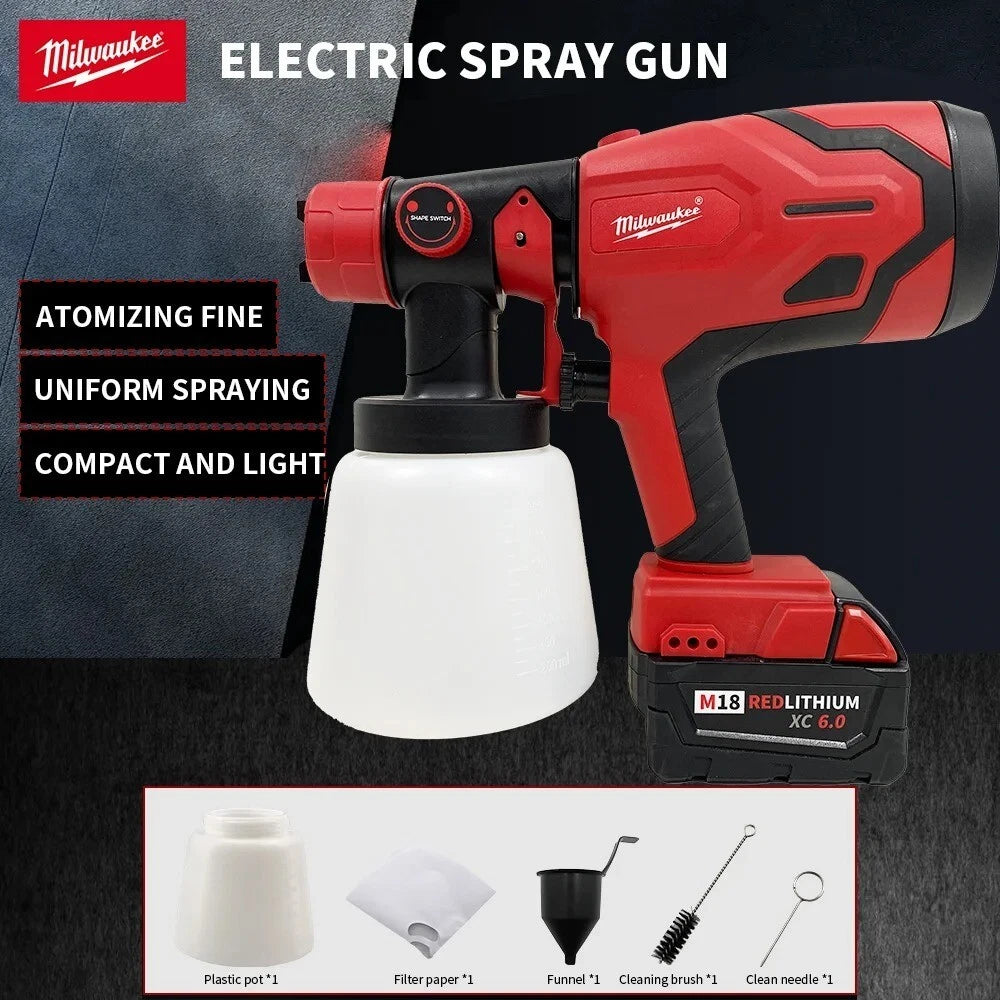 Milwaukee-Compatible 18V Cordless Electric Spray Gun – 800ML High-Power Paint Sprayer (Tool Only)