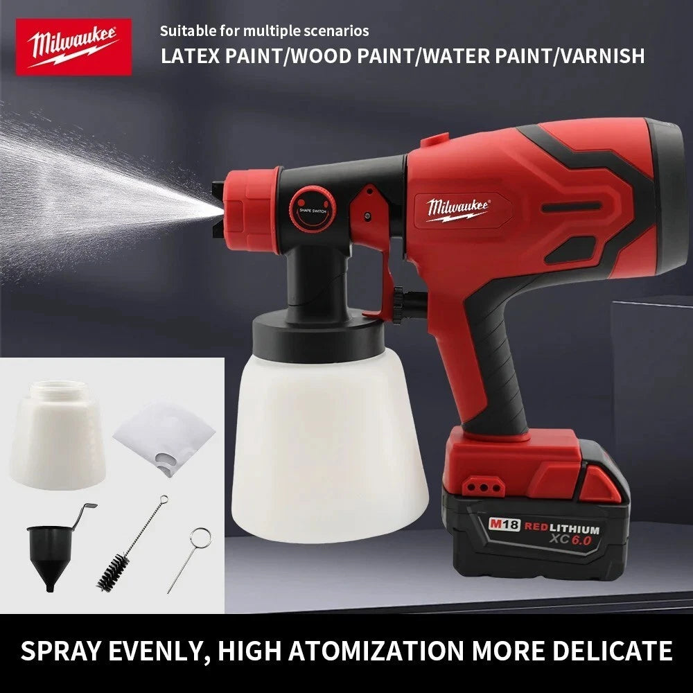Milwaukee-Compatible 18V Cordless Electric Spray Gun – 800ML High-Power Paint Sprayer (Tool Only)