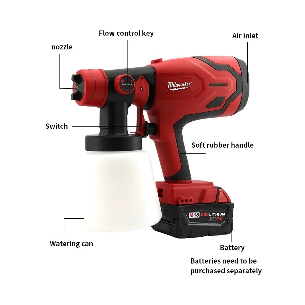 Milwaukee-Compatible 18V Cordless Electric Spray Gun – 800ML High-Power Paint Sprayer (Tool Only)